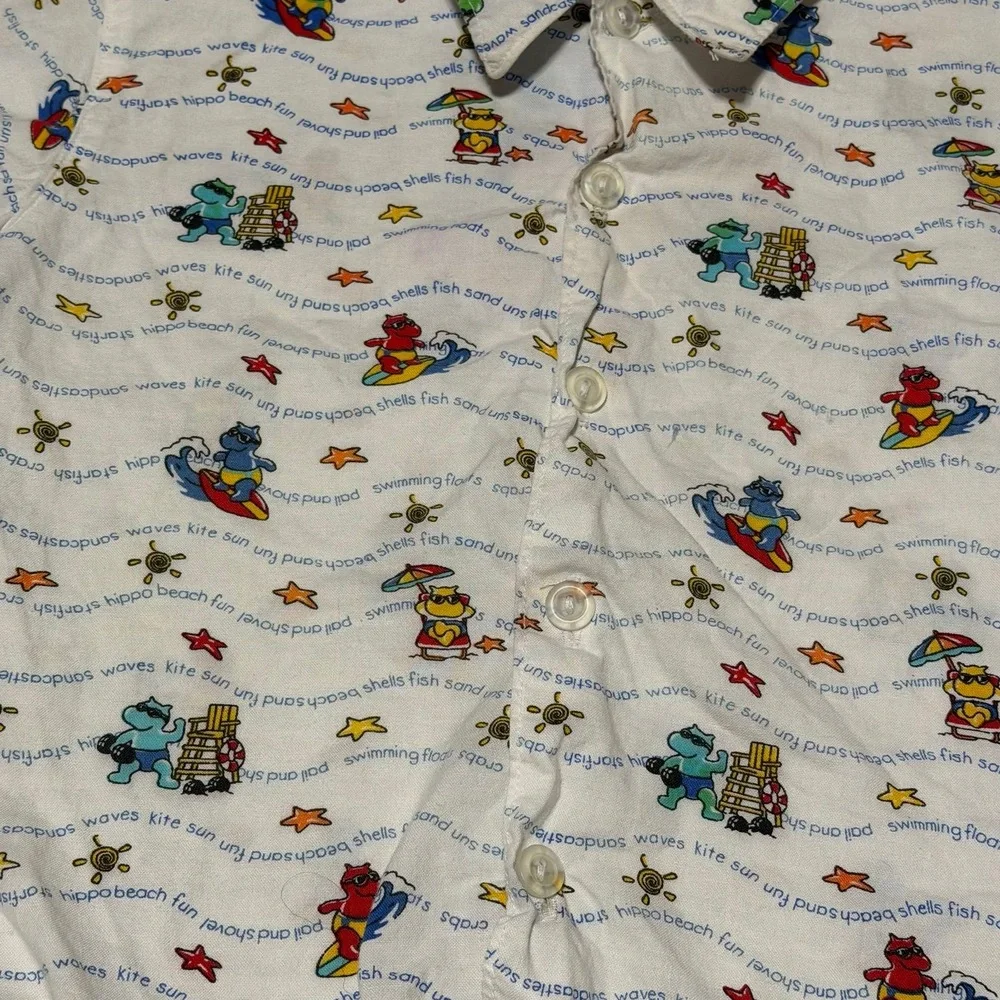 Vintage Carter's Beach Hippo Button Front‎ Shirt 12-18M Surf Ocean Print